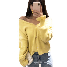 2019 Autumn and winter latest loose sexy deep V neck off shoulder oversized  knitted sweater for ladies sweaters cardigan